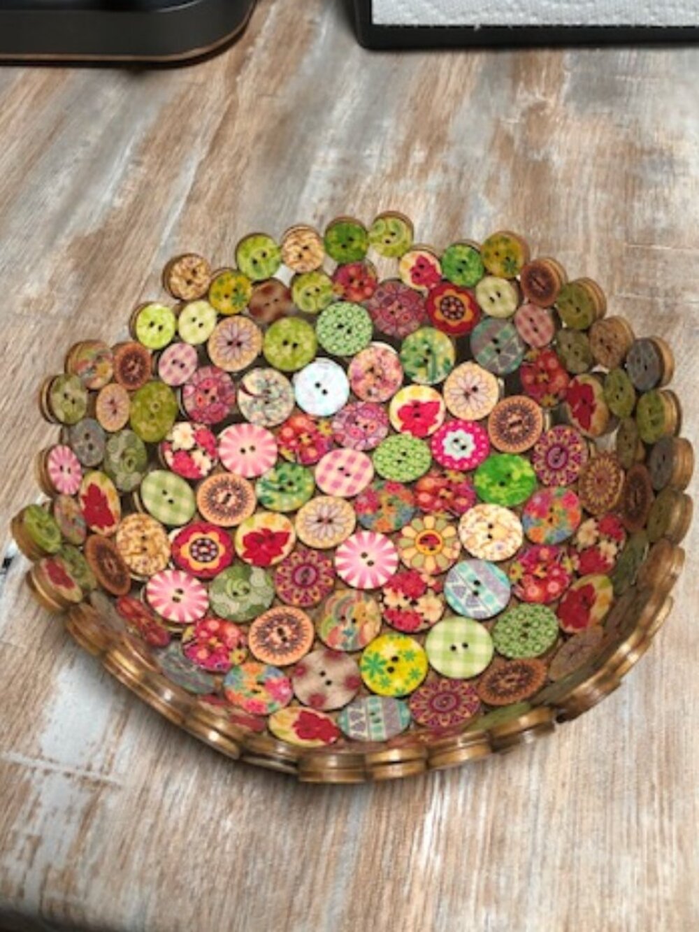 Boho Floral Wooden Double Button Decorative Catchall Bowl